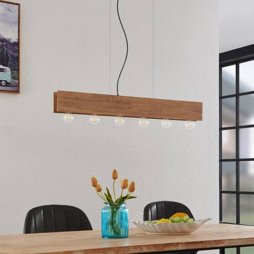 Lindby Malwin houten hanglamp, lang, 6-lamps, E27