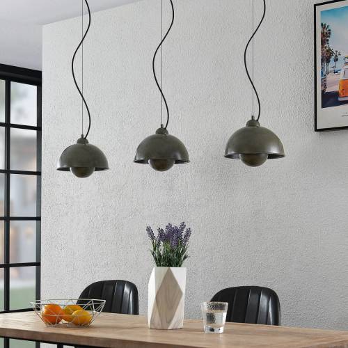 Lindby Gretja hanglamp, 3-lamps, donkergrijs
