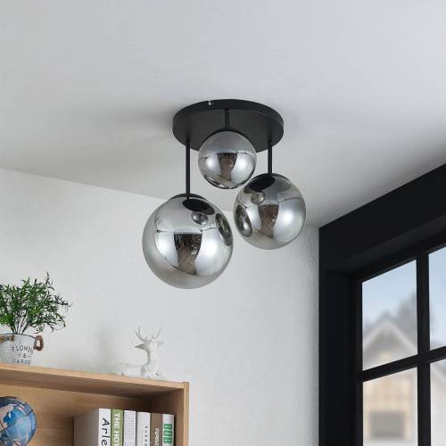 Lindby Teeja plafondlamp, 3 glasbollen, rookgrijs