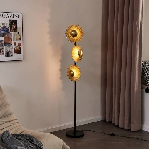 Lindby Senmia vloerlamp in goud, 3-lamps