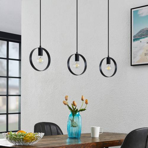 Lindby Shaima hanglamp, zwart, drie ringen