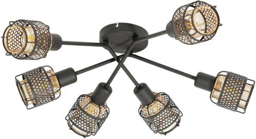 Lindby Eudoria plafondlamp 6-lamps zwart/goud