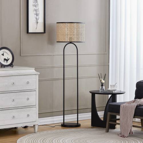 Lindby Yaelle vloerlamp metaal rotan hoogte 146cm