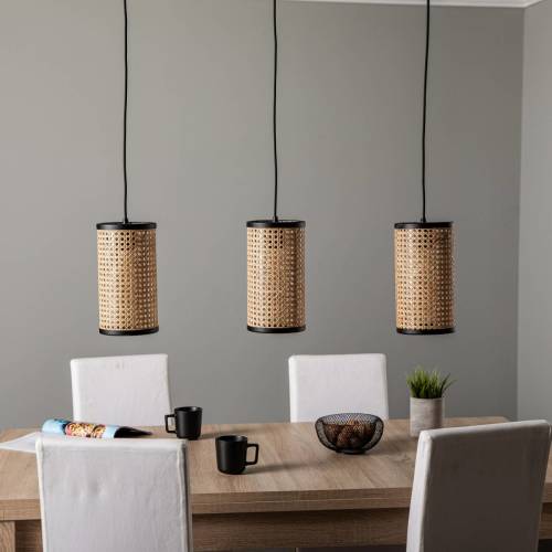 Lindby Yaelle hanglamp metaal rotan 3-lamps