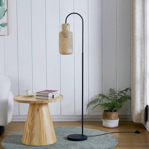 Lindby Venora vloerlamp, bamboe-kap, 1-lamp