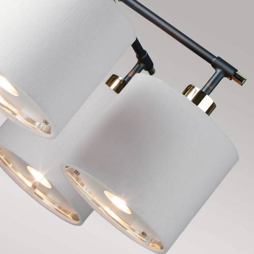 Elstead Hanglamp Balance 5-lamps, zwart/nikkel, witte kappen