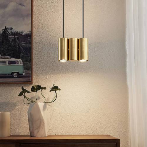 Lucande Cesur hanglamp, 3-lamps, messing