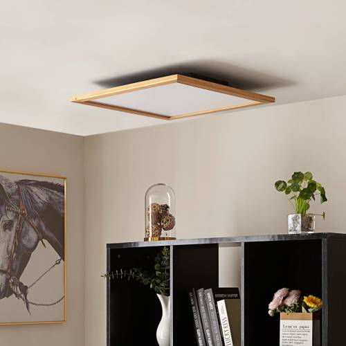 Lucande Joren LED plafondlamp hoekig hout 52 cm