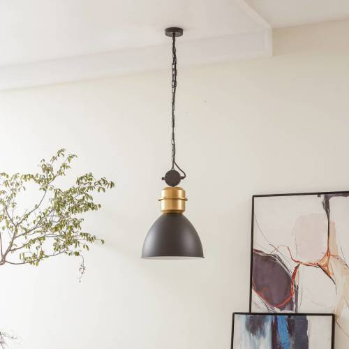 Lucande Kaeloria hanglamp, zand zwart/messing