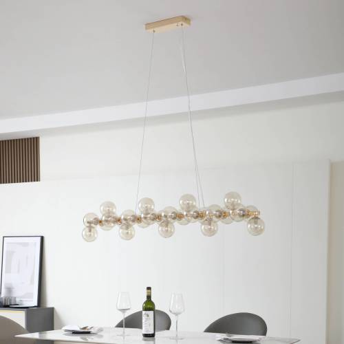 Lucande hanglamp Naelen, goud/amber, glas, lineair