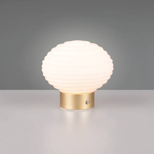 Reality Leuchten Earl LED tafellamp, messing/opaal, hoogte 14,5 cm, glas