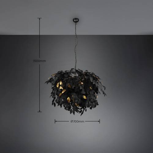 Reality Leuchten Hanglamp Leavy, zwart/goud, Ø 70 cm, kunststof