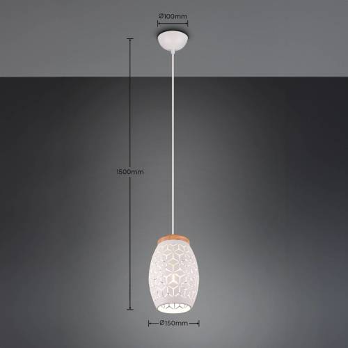 Reality Leuchten Bidar hanglamp, Ø 15 cm, mat wit, metaal