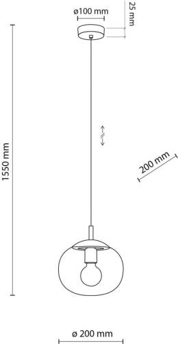 TK Lighting Hanglamp Vibe, grafietgrijs-transparant glas, Ø 20 cm