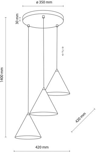 TK Lighting Hanglamp CONO, 3-lamps, rond, Ø 42 cm, wit