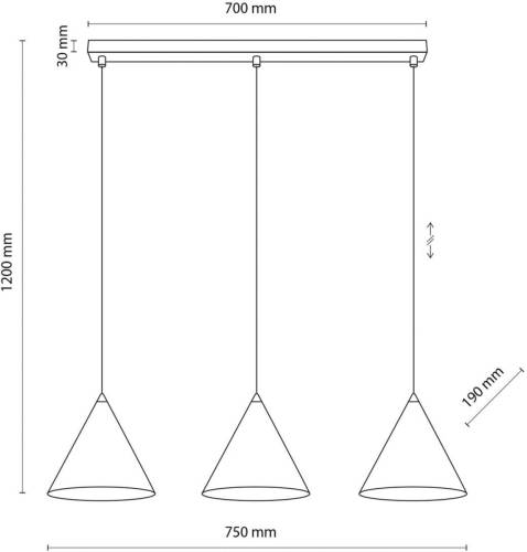 TK Lighting Hanglamp CONO, 3-lamps, Linear, lengte 75 cm, wit