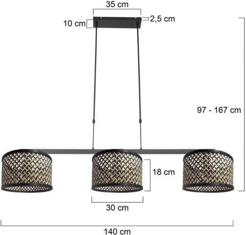 Steinhauer Hanglamp Stang, vlechtwerk naturel/zwart, 3-lamps