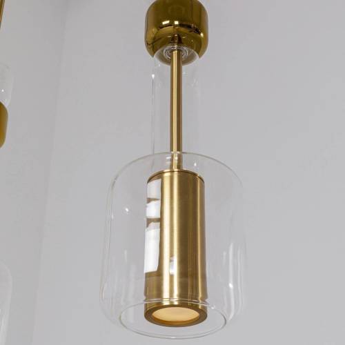 KARE Candy Bar hanglamp, goudkleurig, staal, glas, 3-lamps.