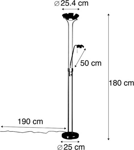 Qazqa LED uplighter Diva met leeslamp, staal