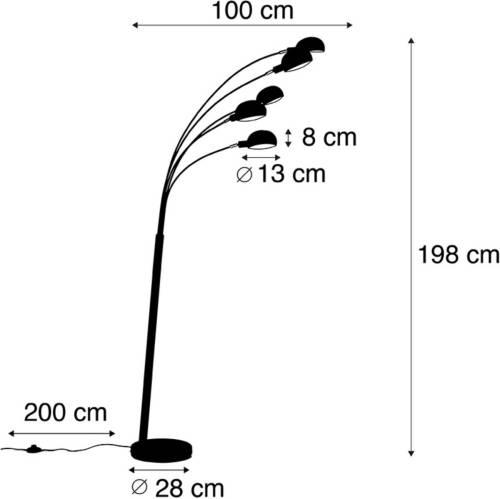 Qazqa Vloerlamp Sixties met 5 armen, zwart