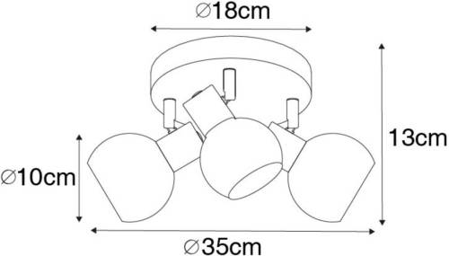 Qazqa Plafondlamp Vidro met rookglazen kappen, 3-lamps