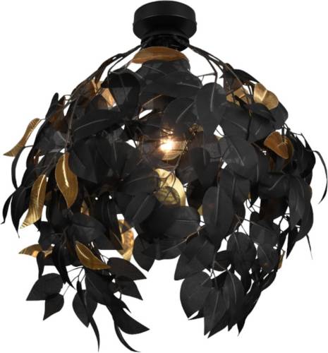 Reality Leuchten Leavy plafondlamp, Ø 38 cm, zwart/goud, kunststof