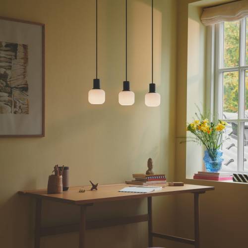 Nordlux Hanglamp Milford Mini, 3-lamps, zwart, geribbeld glas