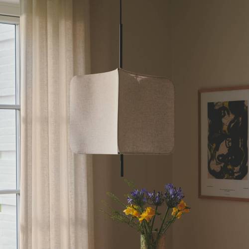 Nordlux Hanglamp Tinto, driehoekige textielen kap, zwart/beige