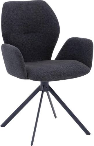 Goossens Eetkamerstoel Hera blauw stof met armleuning, modern design