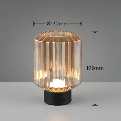 Reality Leuchten Lord LED tafellamp, zwart/amber, hoogte 19,5 cm, glas