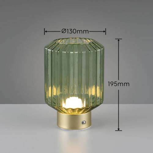 Reality Leuchten Lord LED tafellamp, messing/groen, hoogte 19,5 cm, glas