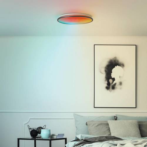 Brilliant Plafondlamp Heida, Ø 49 cm, zwart, CCT, RGB, metaal