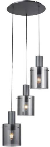 Brilliant Hanglamp Riffelini, Ø 48 cm, rookgrijs, glas, 3-lamps.