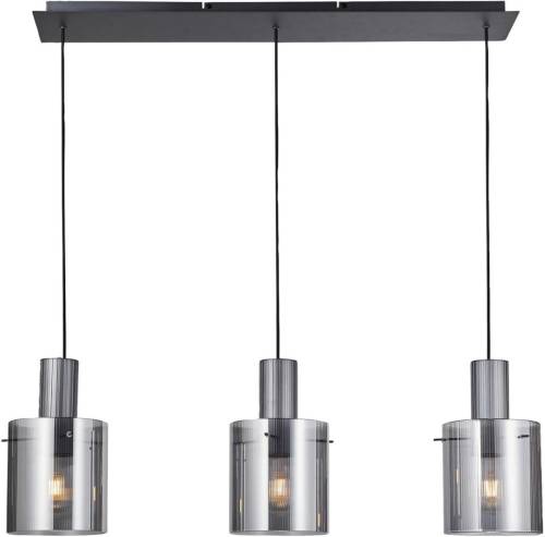 Brilliant Hanglamp Riffelini, lengte 98 cm, rookgrijs/zwart, 3-lamps.