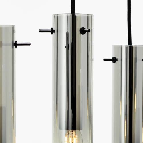 Brilliant Hanglamp Glasini, lengte 80 cm, rookgrijs, 8-lamps, glas