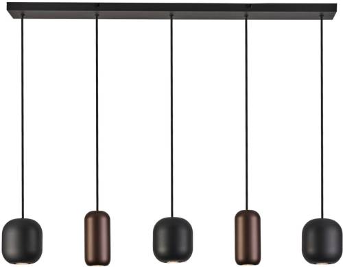 Brilliant Jane hanglamp, lengte 102 cm, zwart/bruin/groen, 5-lamps.