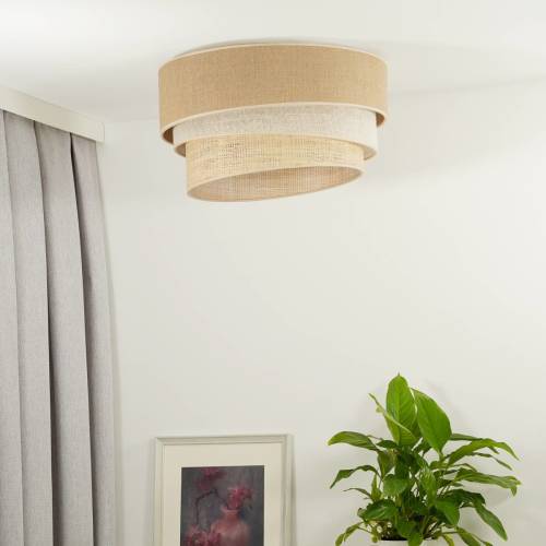 EULUNA plafondlamp Trio Jute, naturel bruin/wit/raffia Ø 45 cm