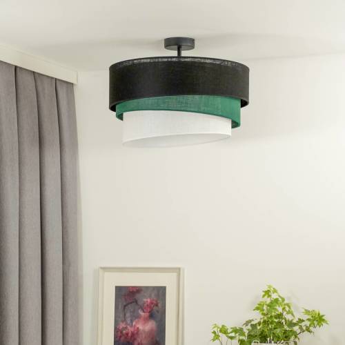 Plafondlamp EULUNA Trio, zwart/groen/wit, textiel, Ø 45 cm