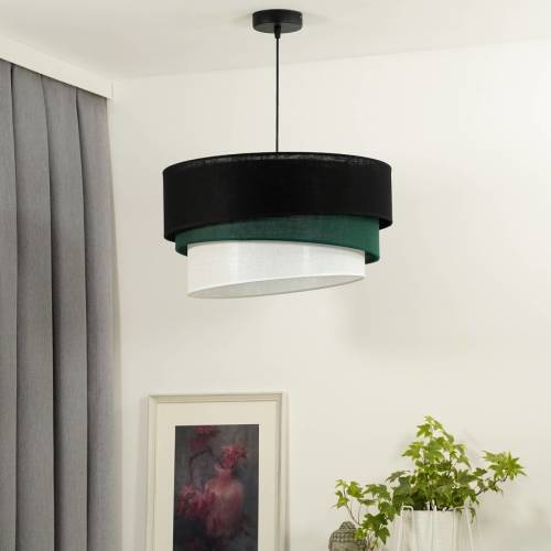 Hanglamp EULUNA Trio, zwart/groen/wit, textiel, Ø 45 cm