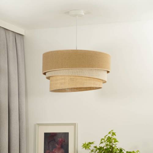 EULUNA hanglamp Trio Jute, naturel bruin/wit/raffia, Ø 45 cm