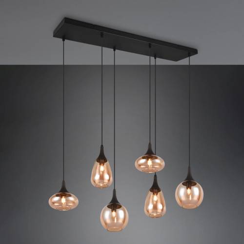 Trio Lighting Hanglamp LUMINA, 6-lamps, zwart/oranje, glas