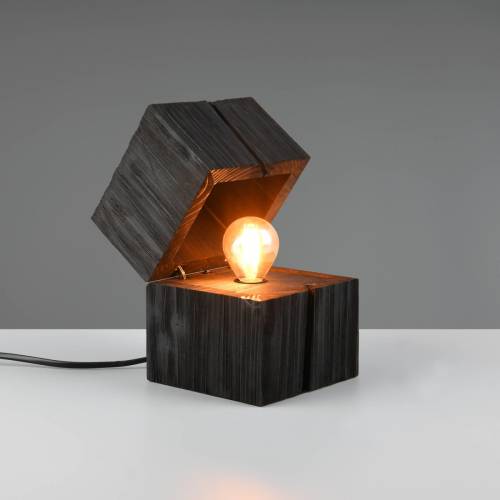 Trio Lighting Treasure tafellamp, zwart, hout, scharnierend