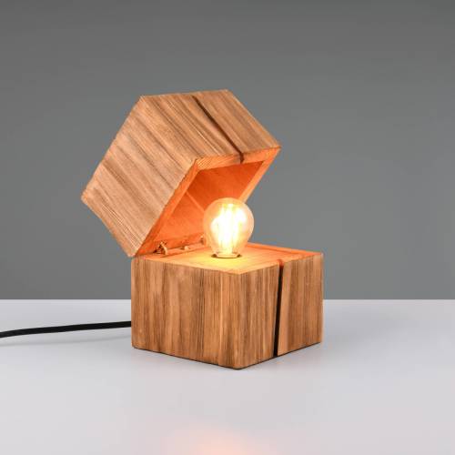 Trio Lighting Treasure tafellamp, natuurlijke afwerking, hout, scharnierend