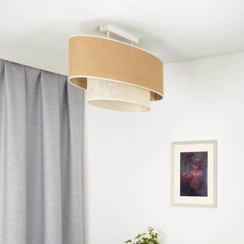 EULUNA plafondlamp Boho Jute, natuurlijk bruin/wit, lengte 80 cm