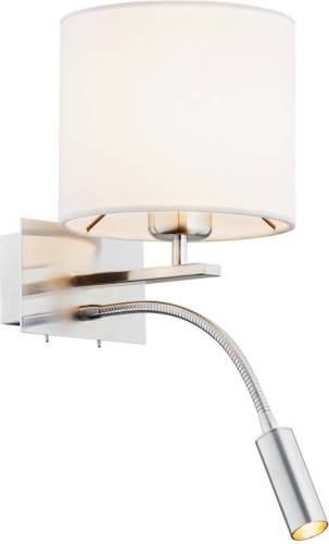 Argon Bilo wandlamp, wit/chroom, textiel, 2-lamps, leeslampje