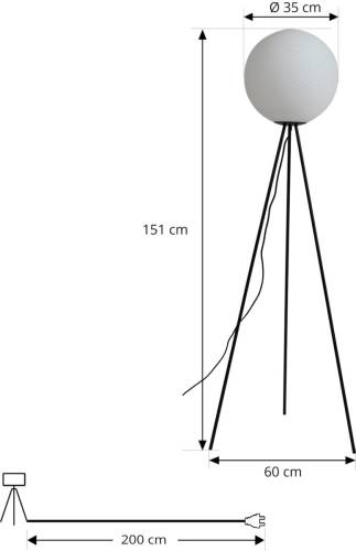 Vloerlamp Lucande Kestralia, wit, glas, Ø 35 cm, E27