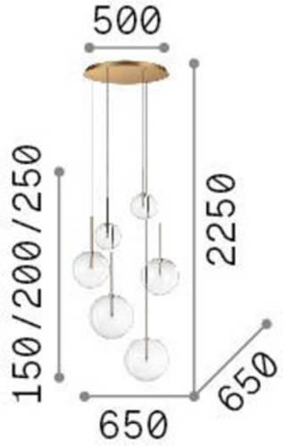 Ideallux Ideal Lux Equinoxe hanglamp 6-lamps chroomkleurig helder glas