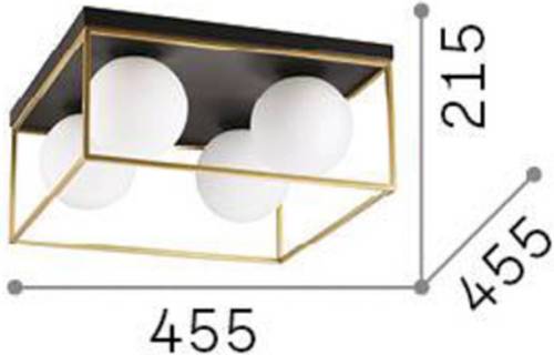 Ideallux Ideal Lux plafondlamp Lingotto, 4-lamps, zwart, opaal glas
