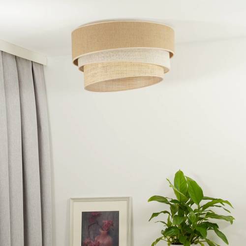 EULUNA plafondlamp Trio Jute, naturel bruin/wit/raffia Ø 60 cm