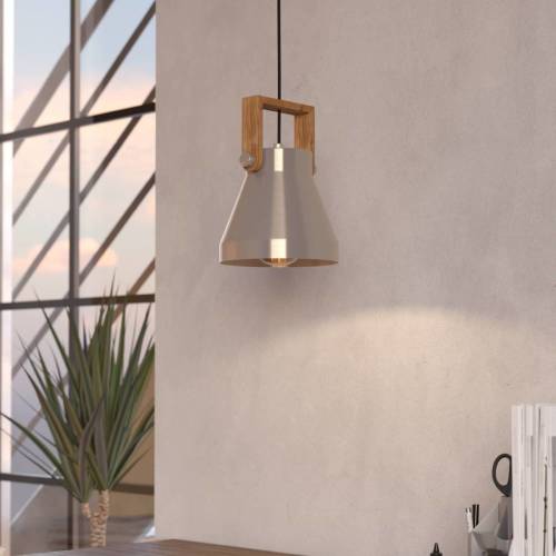 Eglo Cawton hanglamp, Ø 16 cm, staal/bruin, staal/hout